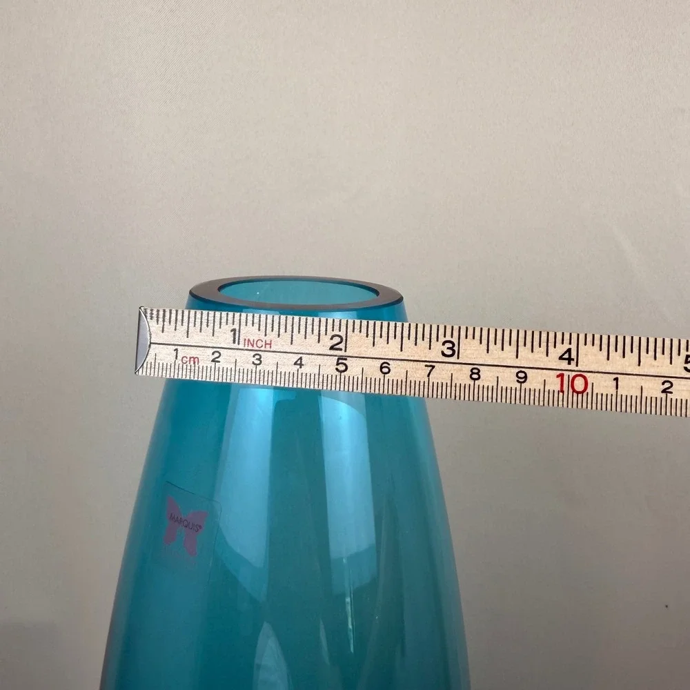 Marquis by Waterford Markham Teal Blue Glass Vase 16 Inch Tapered Centerpiece
